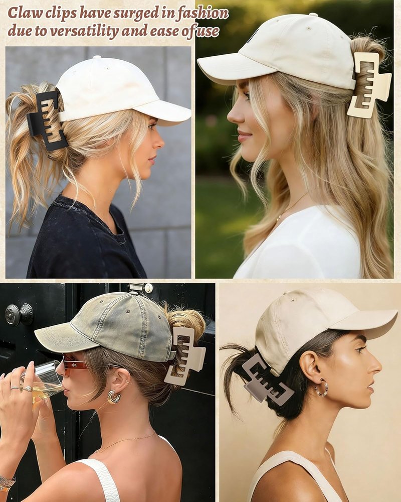 Hat-Friendly Claw Clips for Baseball Caps - 4 Pack Trucker Hair Clips for Thick Hair | Stylish Hair Accessories