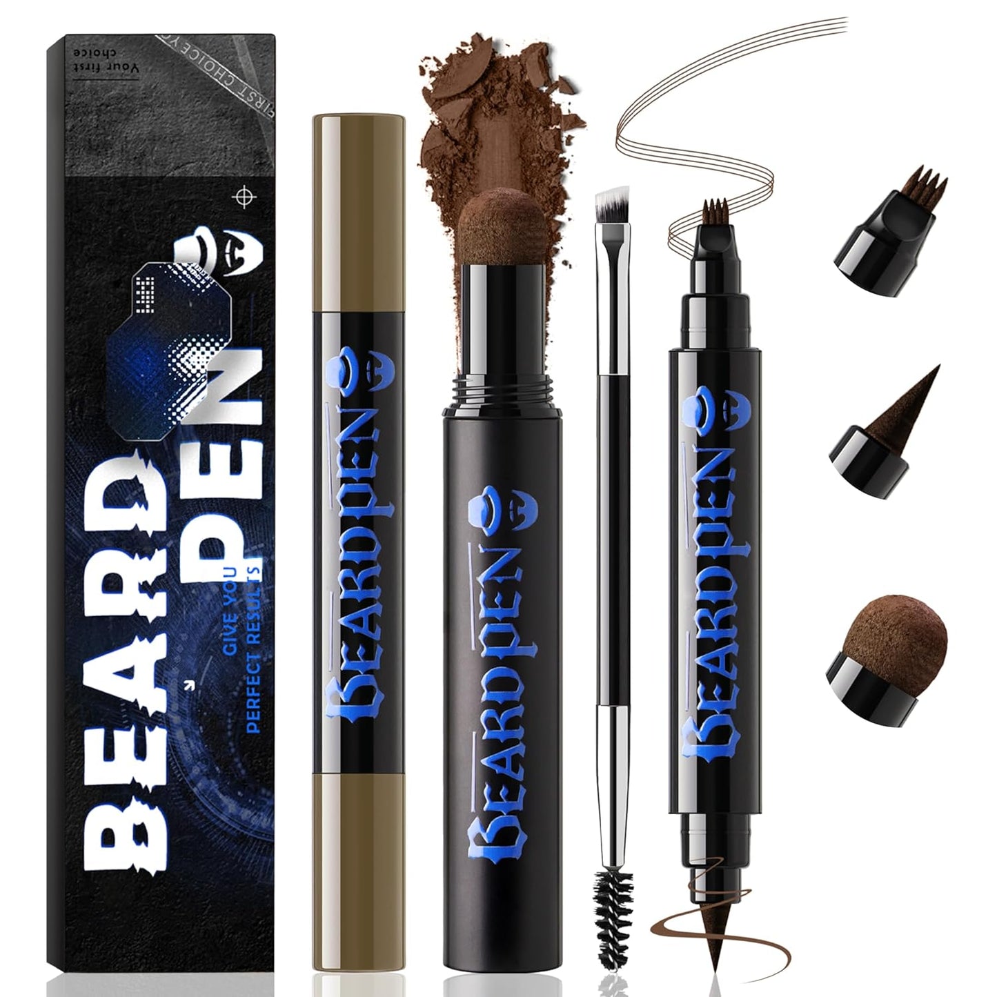 Beard Pencil Kit - Dual End Beard Filler Pen with Brush Set | Waterproof & Long-Lasting for Men - Black