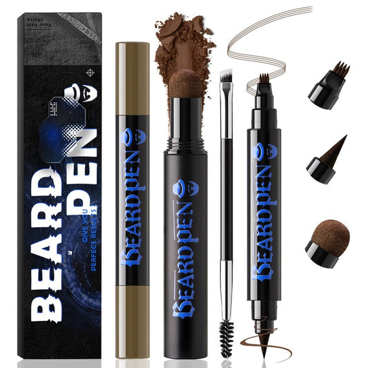 Noerrors Beard Filler Pencil Kit Dual End 4 Tips Beard Pen and Brush Set Hairline Moustache Eyebrows Filling Shaping Styling Makeup Tools Waterproof Longlasting For Men #Brown