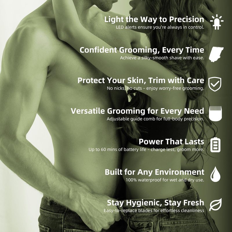 VIKICON Ball Trimmer for Men, Waterproof Groin & Pubic Hair Trimmer for Men w/Light & Ceramic Blade, Manscape Body Groomer Kit, Electric Razor Shavers - No Nicks, Gifts for Him