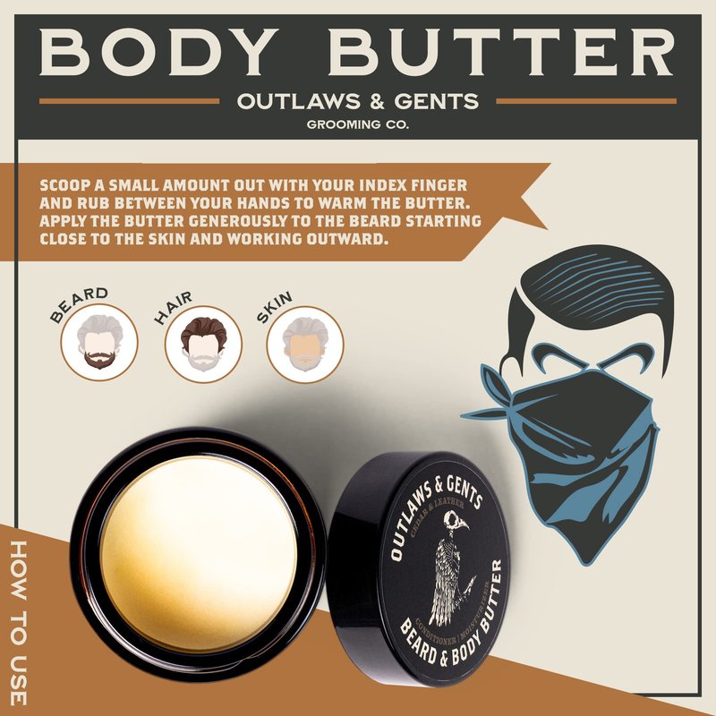 Outlaws and Gents Grooming Co. Beard and Body Butter - Tobacco Vanilla Scented All-Natural Moisturizer for Men - Deeply Moisturizes Beard, Face, and Body