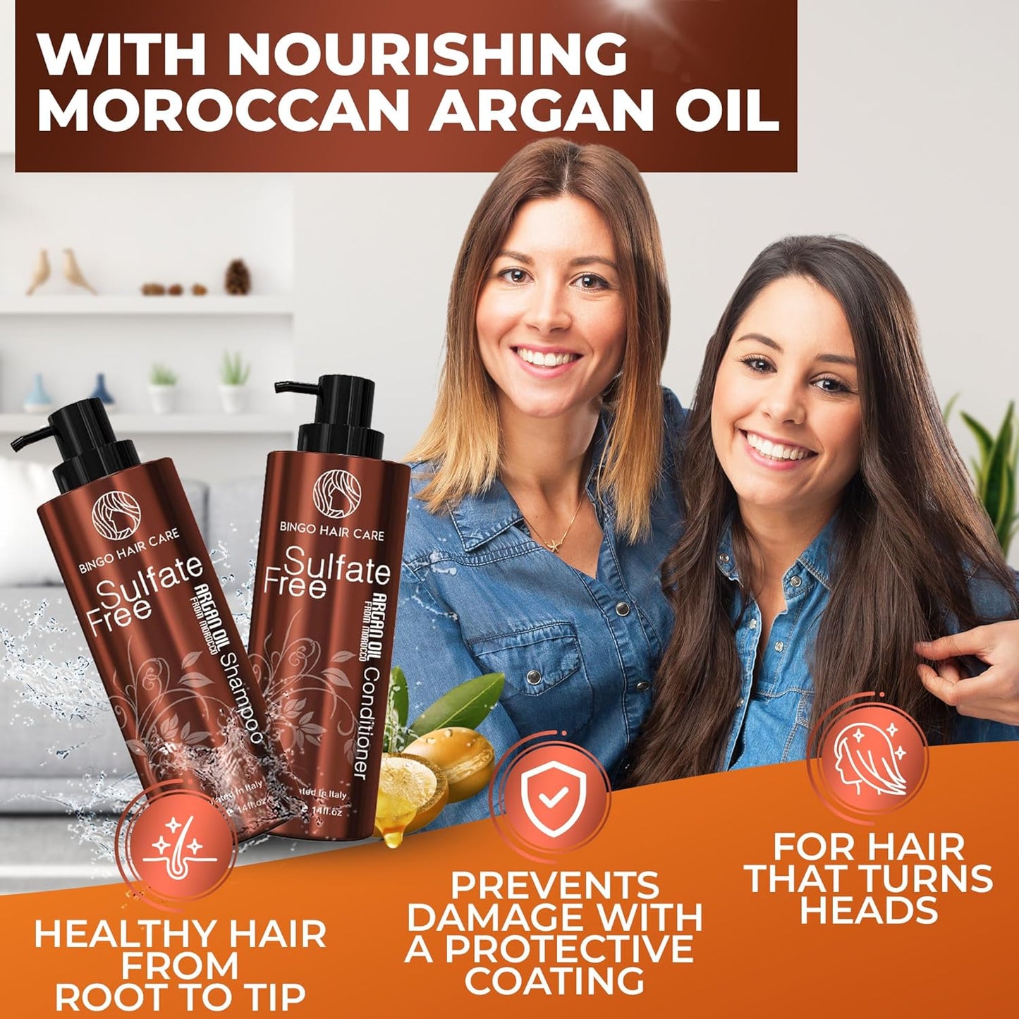 Moroccan Argan Oil Shampoo & Conditioner Set - Sulfate-Free Hydrating Care | Deep Moisturizing for Color & Curly Hair