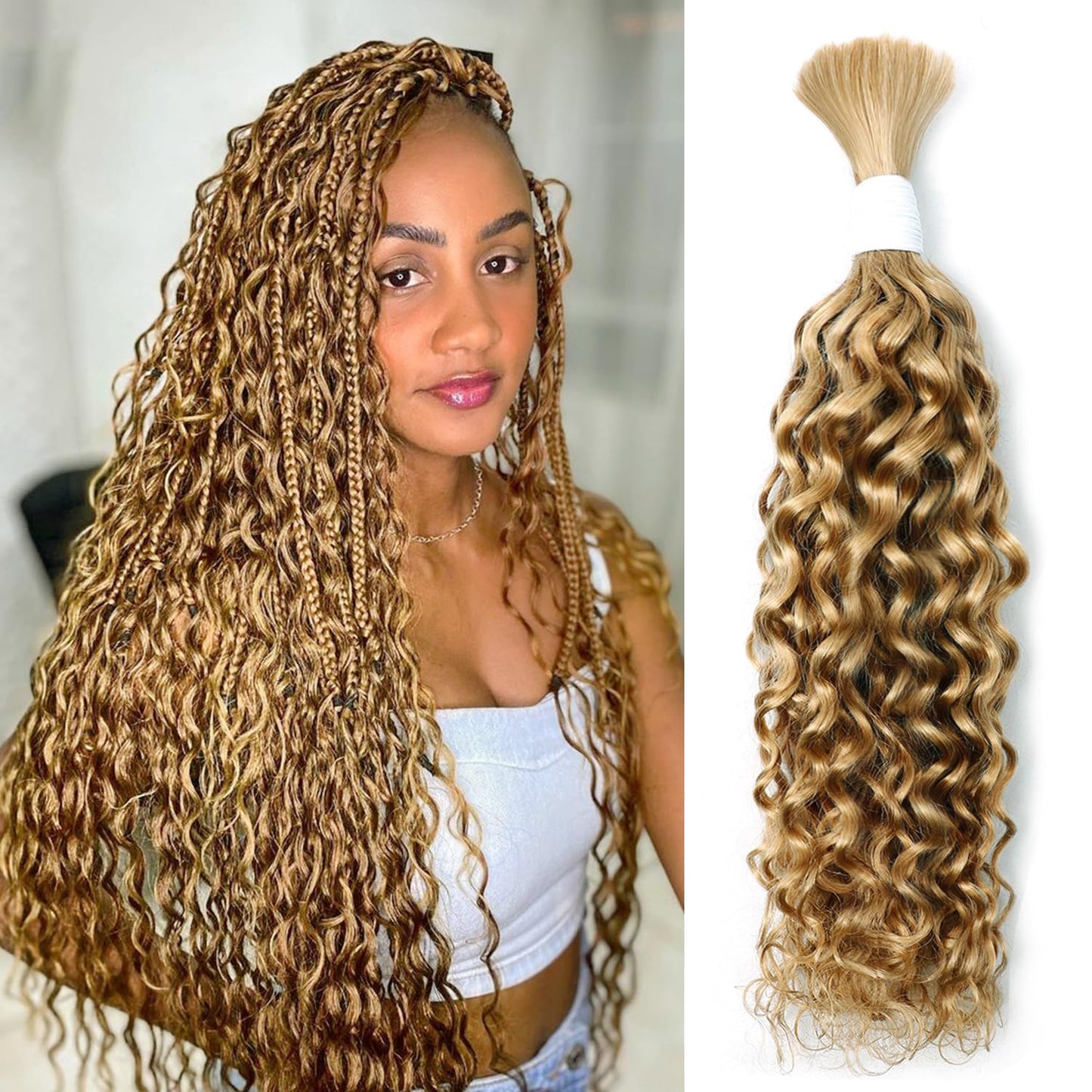 Body Wave Curly 4/27 Human Braiding Hair - 100g One Bundle for Boho Braids | 18 Inch