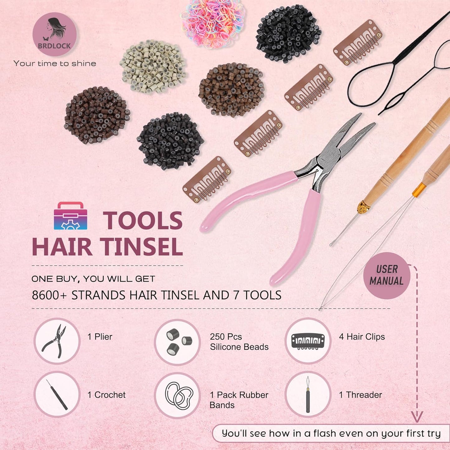Hair Tinsel Kit - 18 Colors Sparkling Glitter Extensions for Girls | 8600 Strands for Festivals & Parties