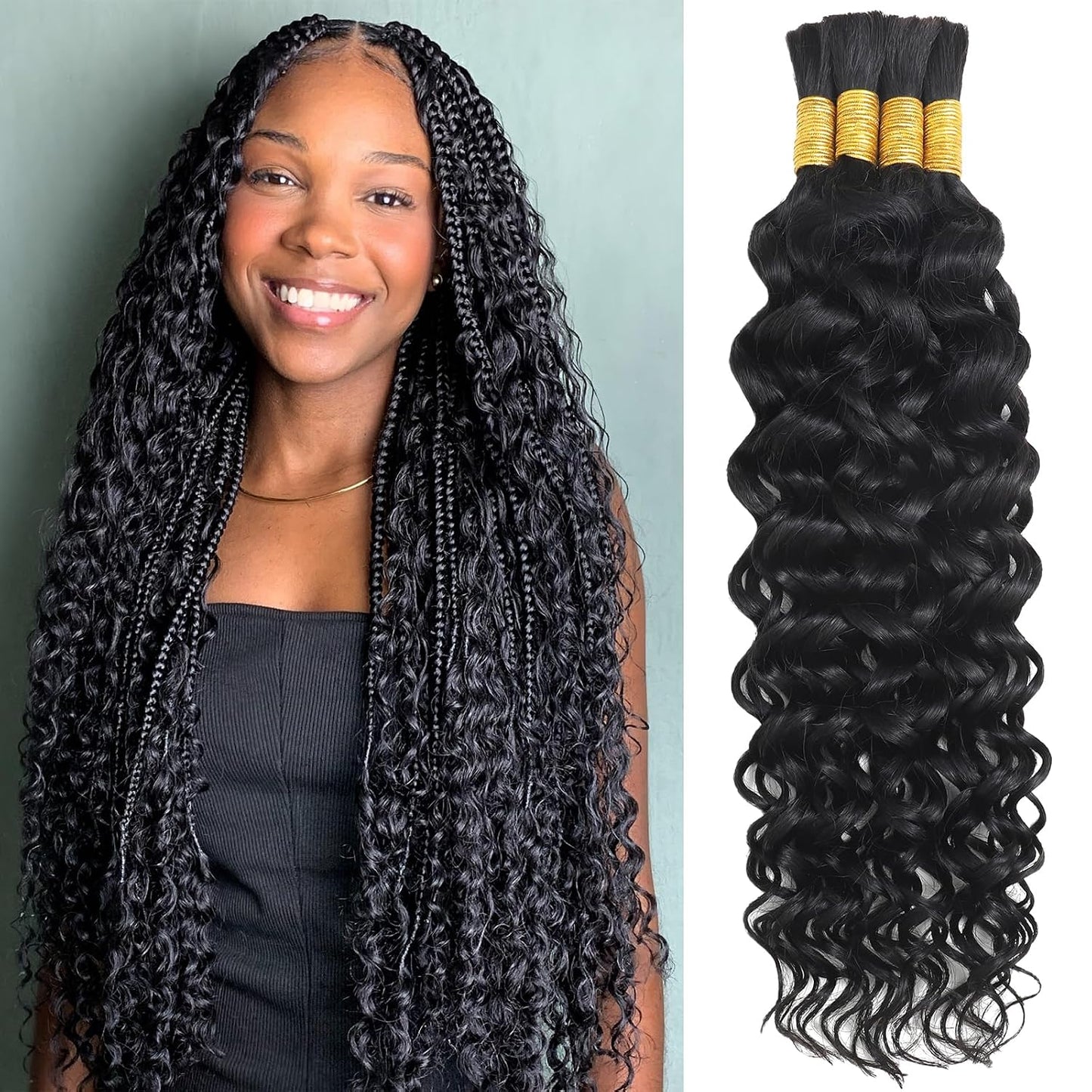 Human Braiding Hair - 18 Inch Deep Wave Bulk Extensions | 4 Bundles, No Weft, 10A Quality