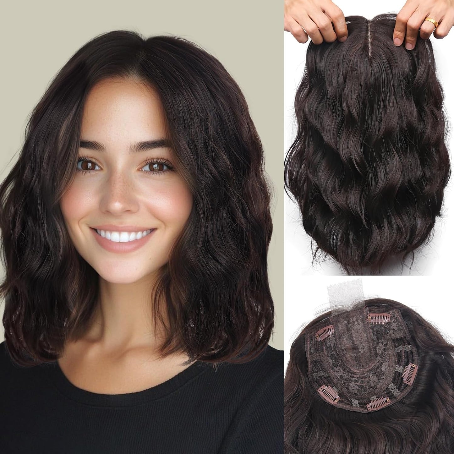 Hair Topper for Women - 11 Inch Short Wavy Synthetic Hairpiece | Heat Resistant, 6.5"x6.5" Base for Thinning Hair