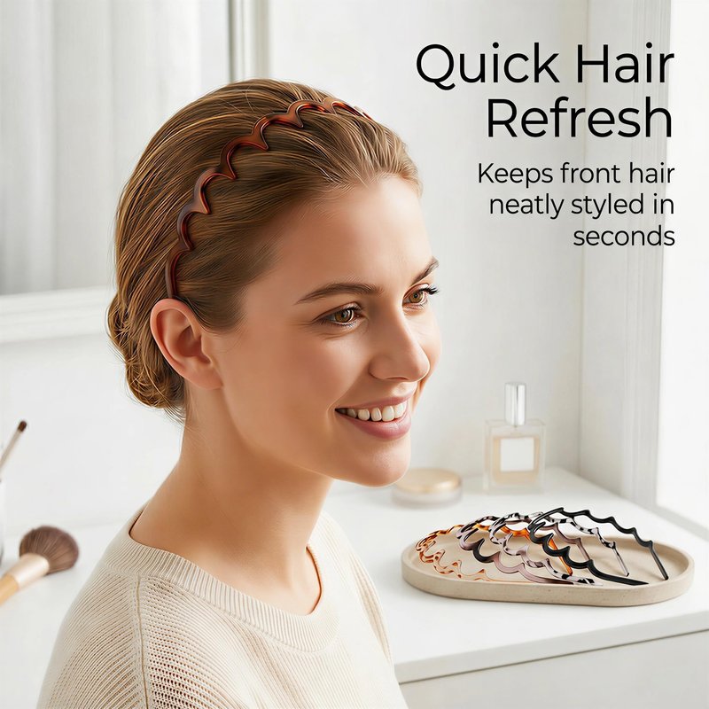 aikkmzy 5 Pcs Zig Zag Headbands for Women, Non Slip Plastic Wavy Headband with Teeth, Flexible Comb Hair Bands for Thick Curly Thin Hair, Retro 90s Y2K Hair Accessories Set