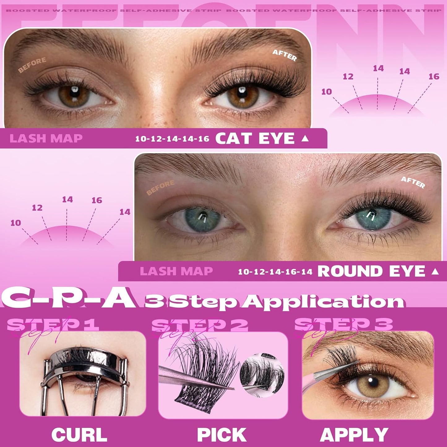 Self Adhesive Eyelashes - Fluffy Wispy Lash Clusters | Pre-Glued 10-16mm DIY Extension Kit with Tweezers