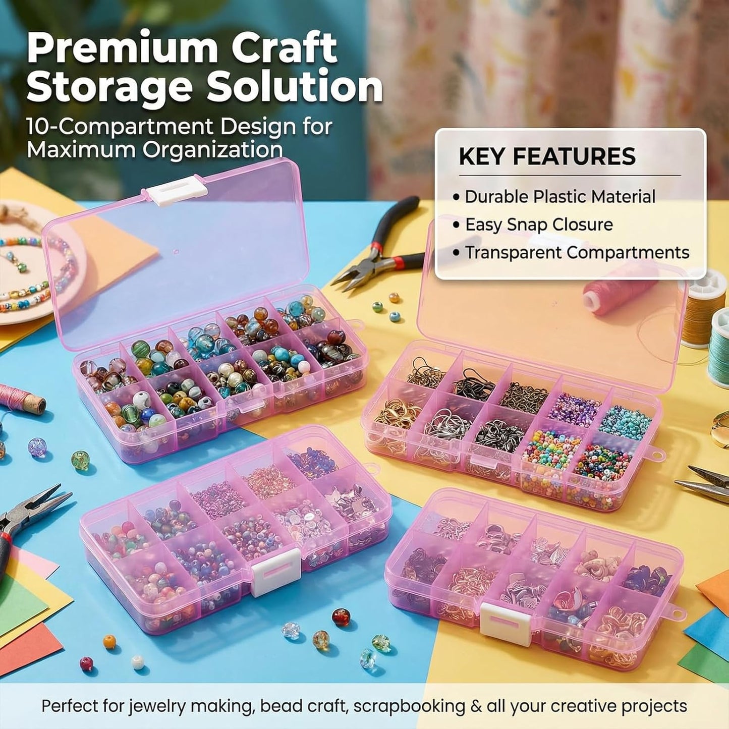Stackable Storage Box Set - 15-Grid Desktop Organizer for Crafts, Hardware & Small Parts | Large Capacity