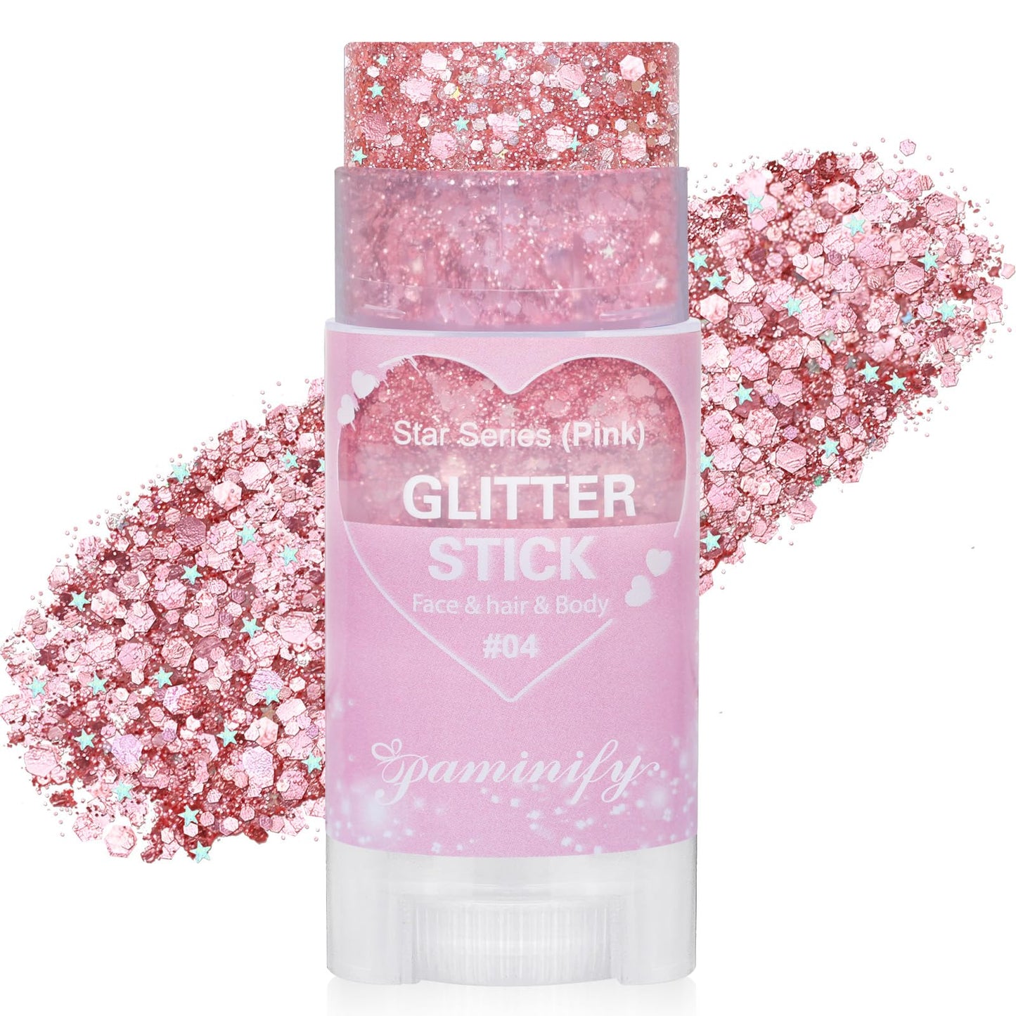 Paminify Pink Hair Glitter Stick,Cheer Body Face Glitter,Waterproof Singer Concert Music Festival Pink Out Accessories for Spirit Week,Halloween Shimmer Holographic Body Paint