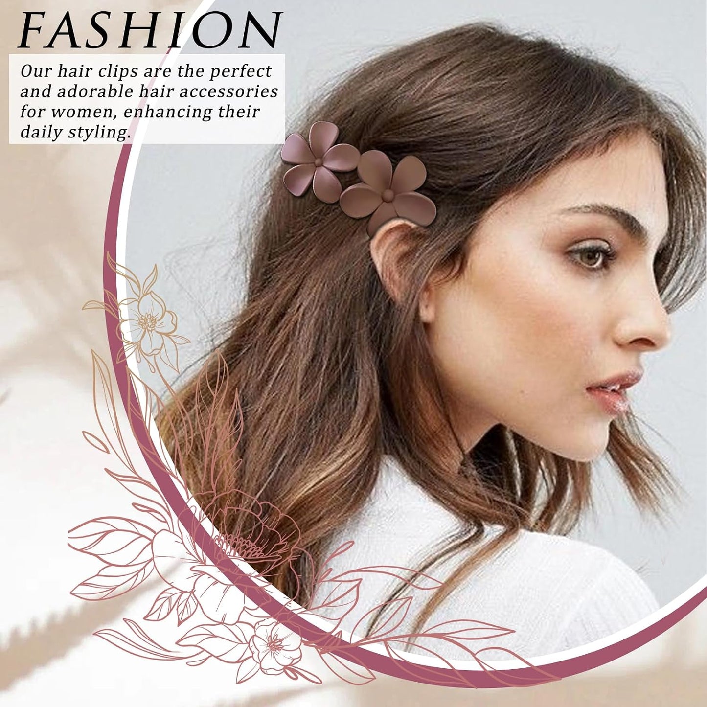 Flower Hair Clips - 6 Pcs Matte French Barrettes | Non-Slip Elegant Hair Accessories for All Hair Types