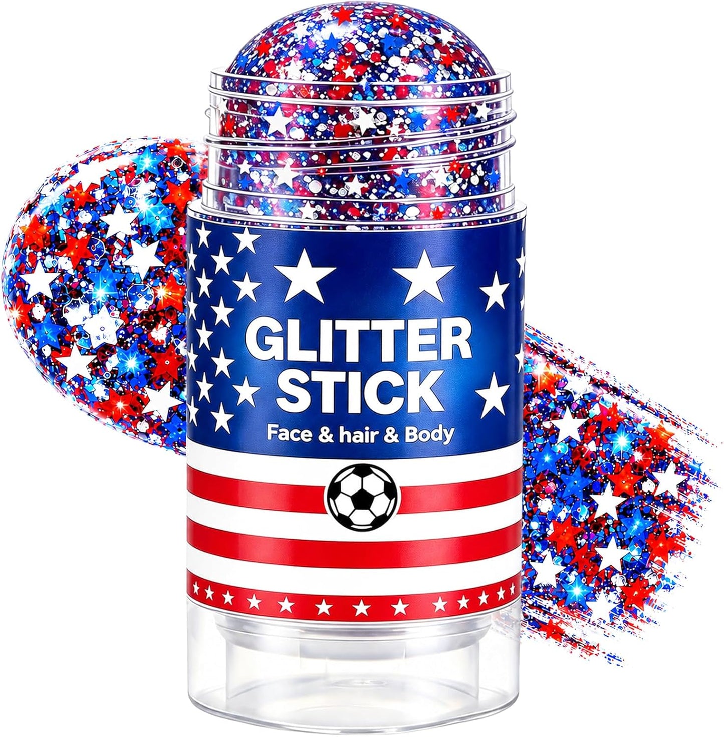 Patriotic Body Glitter Stick - Red, White & Blue Waterproof Glitter for 4th of July | Perfect for Hair & Face