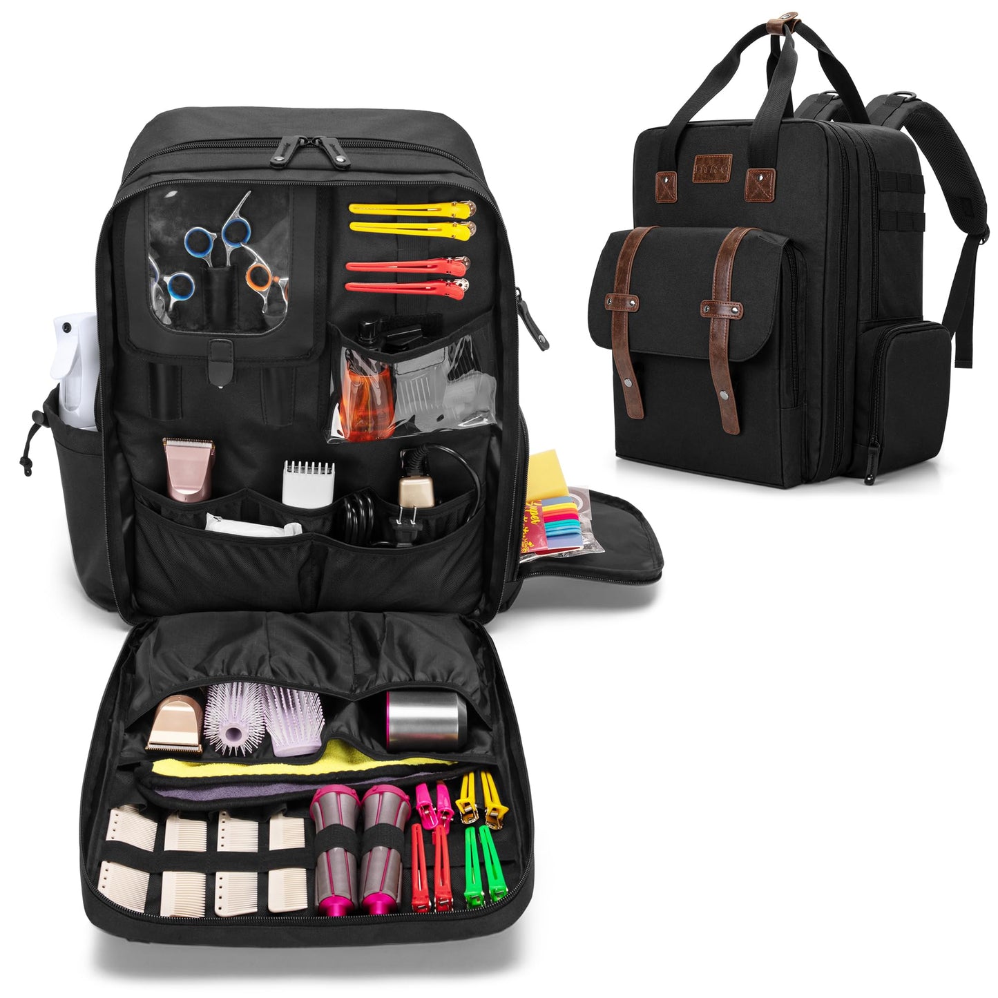 BAFASO Large Capacity Barber Case, Travel Hairdresser Bag Holds Various Hair Cutting Tools, Black