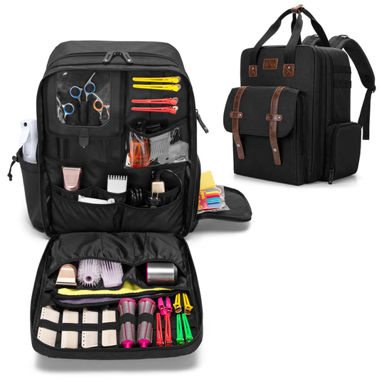BAFASO Large Capacity Barber Case, Travel Hairdresser Bag Holds Various Hair Cutting Tools, Black