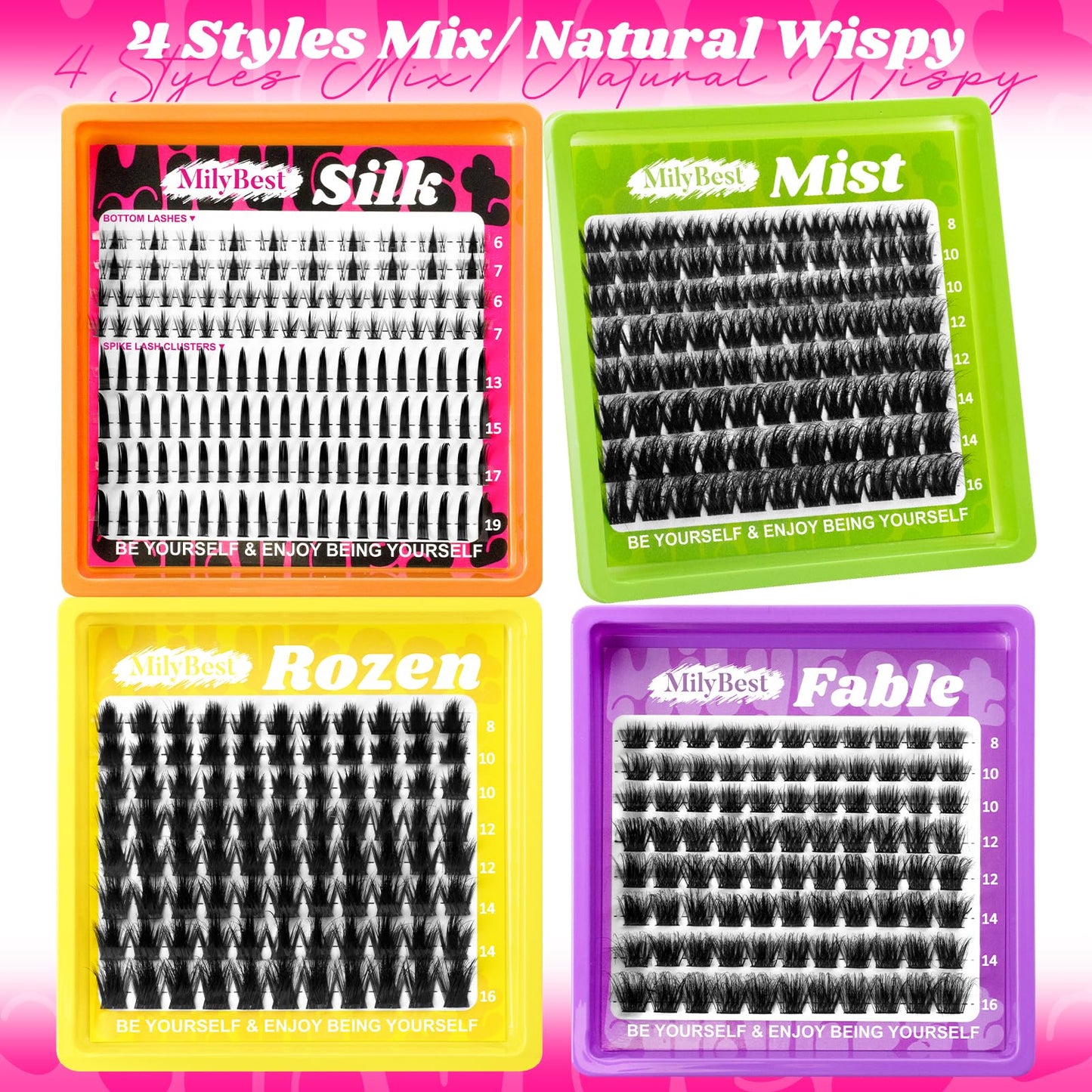 MilyBest Rozen Lash Clusters with Spikes, Fluffy Wispy Cluster Eyelash Extensions, 88pcs DIY Individual Lashes D Curl - Natural Volume to Fairy Glam, 8-16mm Eyelash Clusters