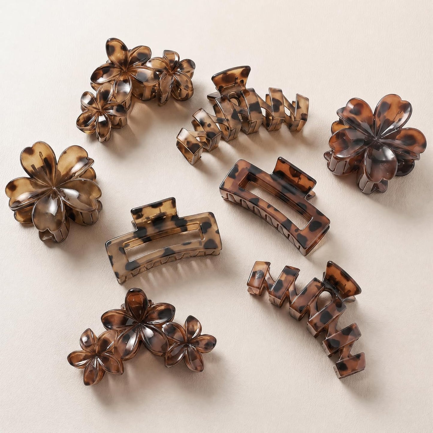 Hair Clips for Women - 8 Pcs Stylish Flower Claw Clips for Strong Hold | Black & White Tortoise