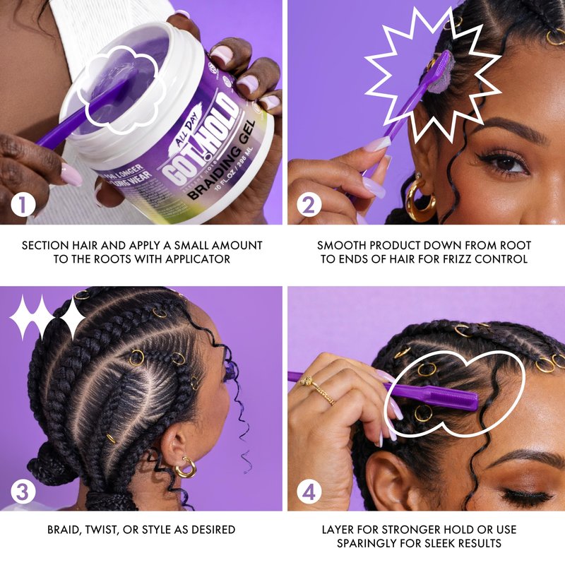 ALL DAY GOT HOLD Braiding Gel for Braids, Twists & Protective Styles (Extra Shine) – Strong Hold with Manuka Honey & Argan Oil – Non-Flaking Styling Gel for Natural Hair – 10 Fl Oz