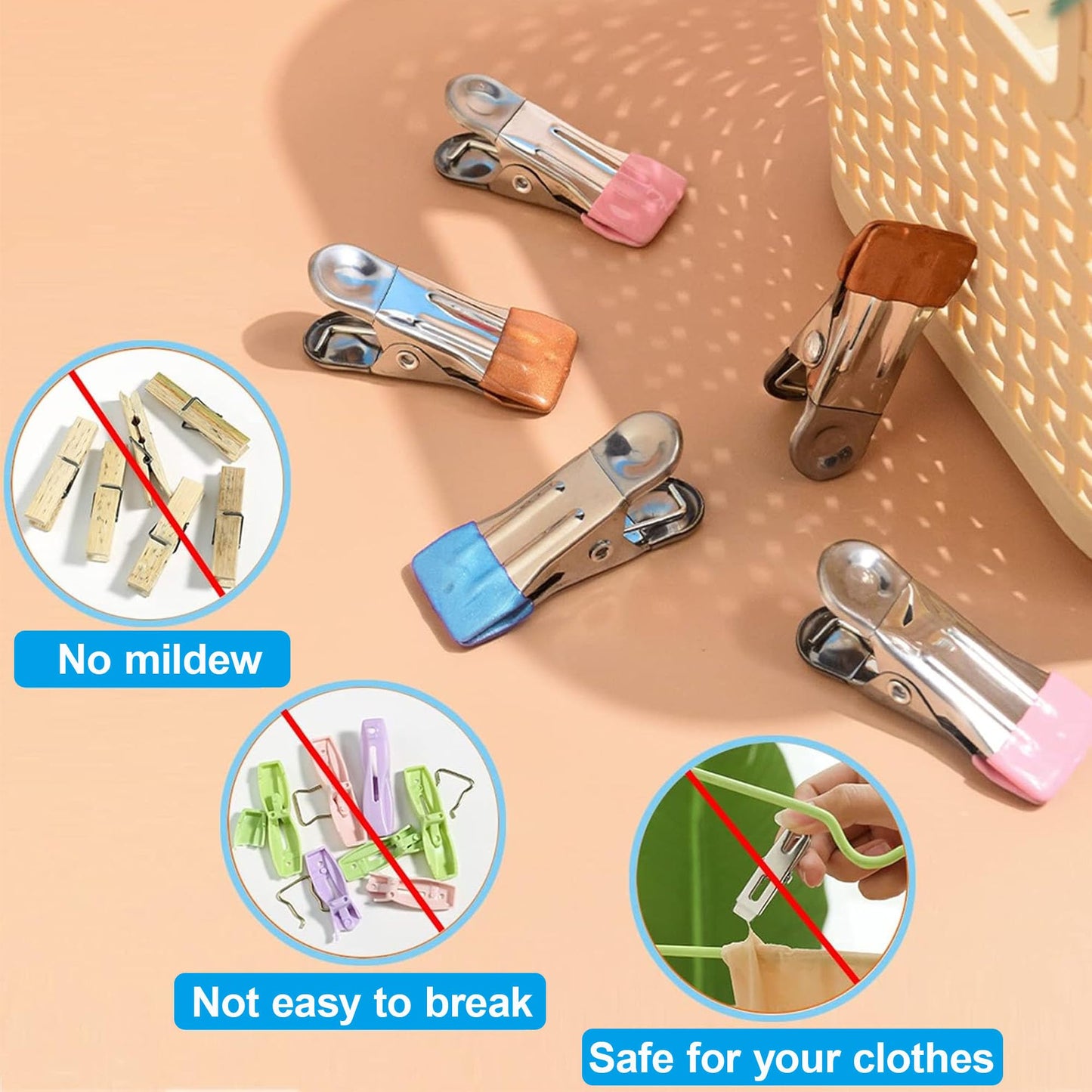 10 Pack Clothes Pins 2 Inch Mini Clothespins and Chip Clips for Food Bag Sealing Photo Hanging Snacks Organization Heavy Duty Plastic Clips for Kitchen Office and Home Use Blue