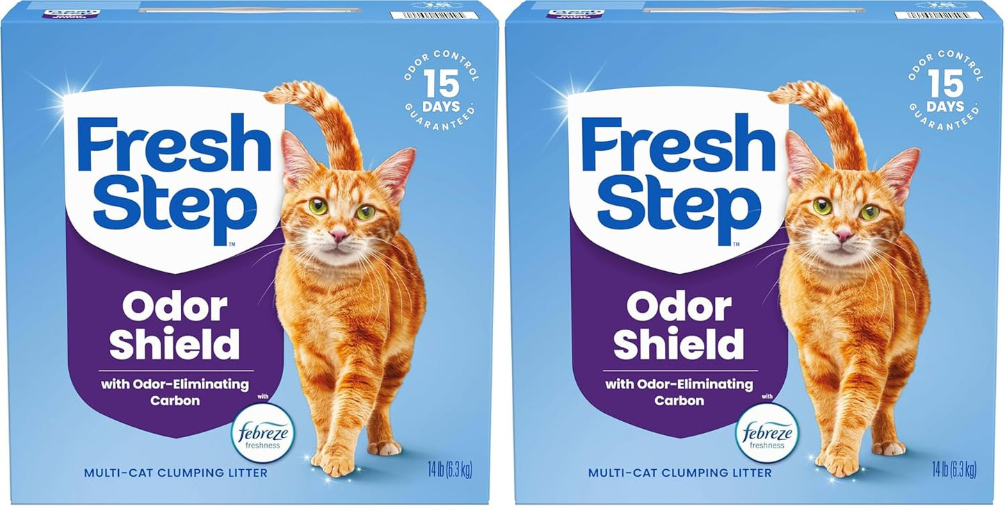 Fresh Step Cat Litter - Odor Shield Multi-Cat Clumping Formula with Febreze Freshness | 14 lb, Low Dust, Ammonia Block Technology