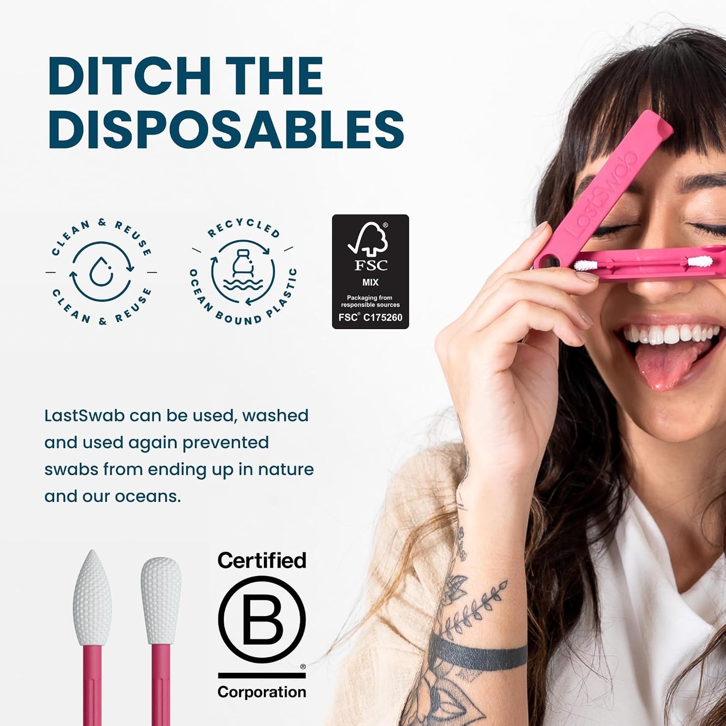 Reusable Q-Tips for Makeup - Precision Silicone Cotton Swabs for Eyeliner & Mascara | Eco-Friendly, Washable, Travel Case - Red