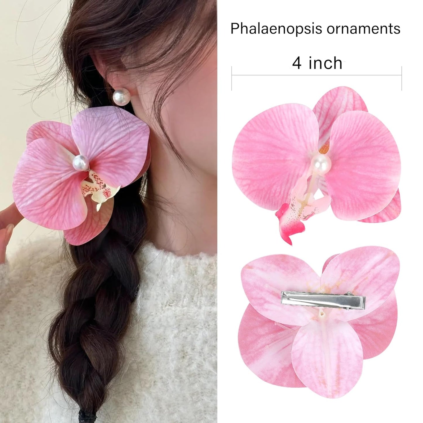 Hawaiian Flower Hair Clips - 7-Piece Set of 4-Inch Tropical Orchid Pins | Perfect for Beach Parties & Luau Outfits