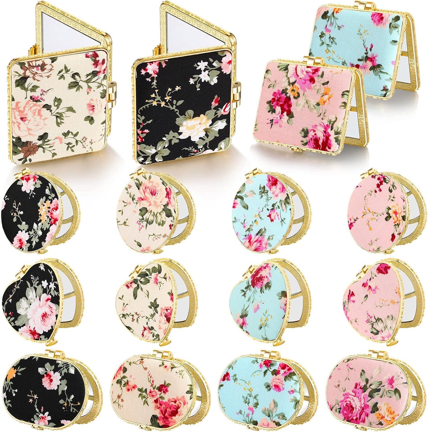 Compact Floral Pocket Mirror - 48-Piece Set for Purse | Retro Folding Makeup Travel Gift for Women