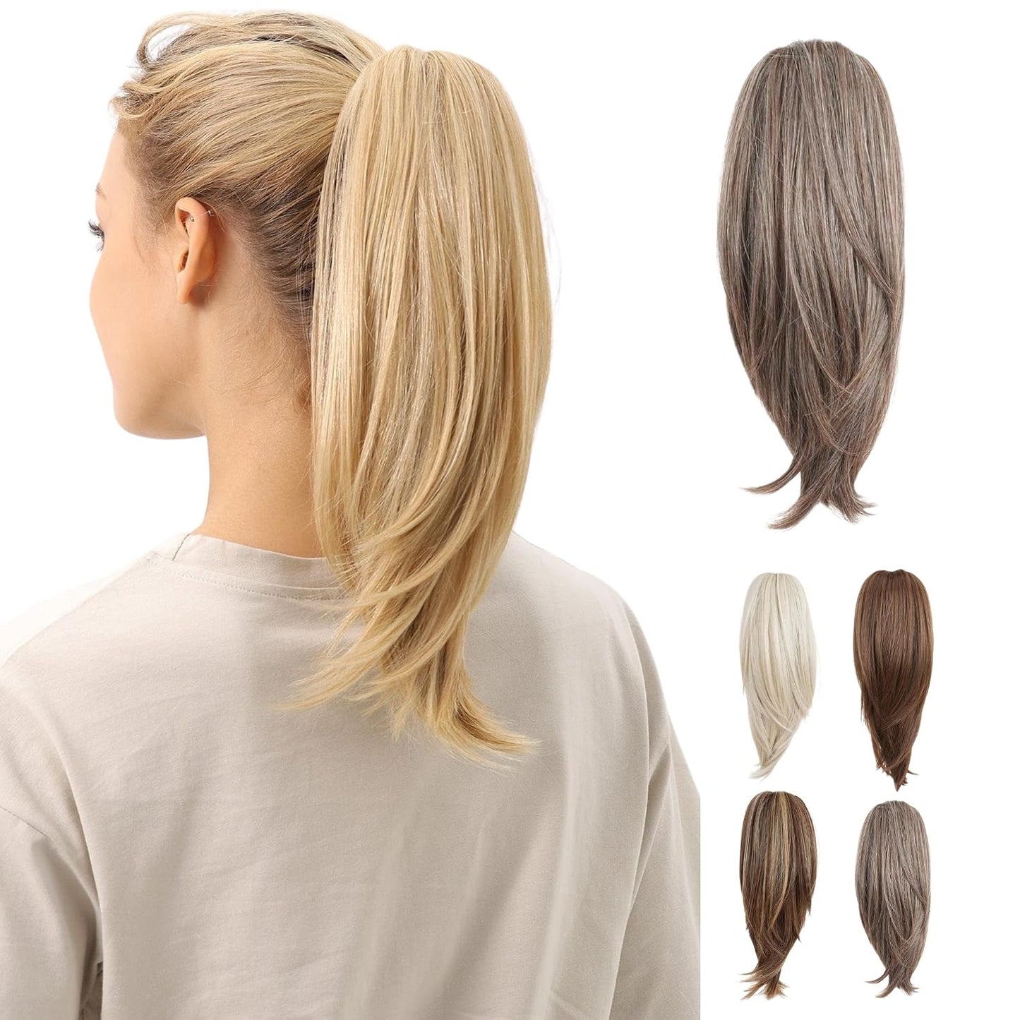 10-Inch Straight Claw Clip-In Ponytail Hair Extensions - Black | Realistic Synthetic Hair for Women & Men