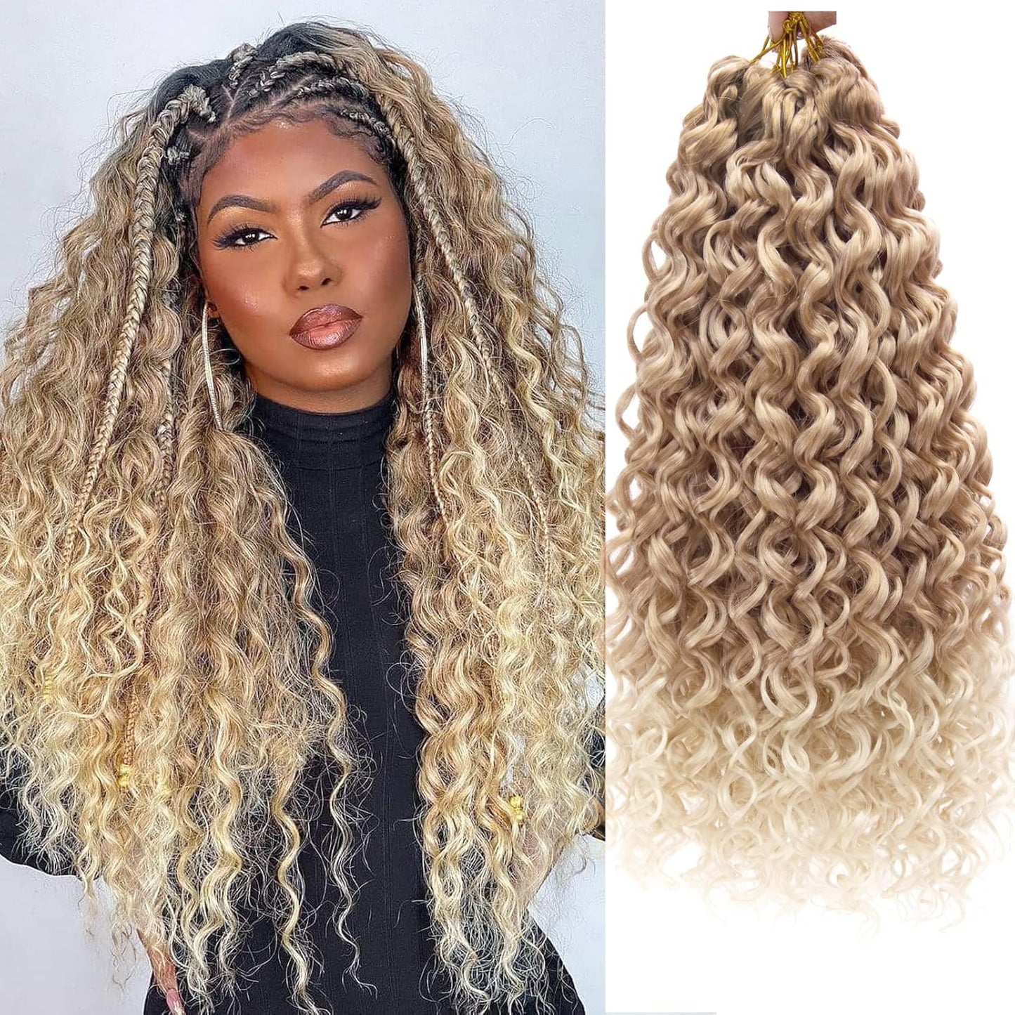 Water Wave Crochet Hair Extensions - Blonde Synthetic Bohemian Braids | 14 Inch Deep Wave (27#)