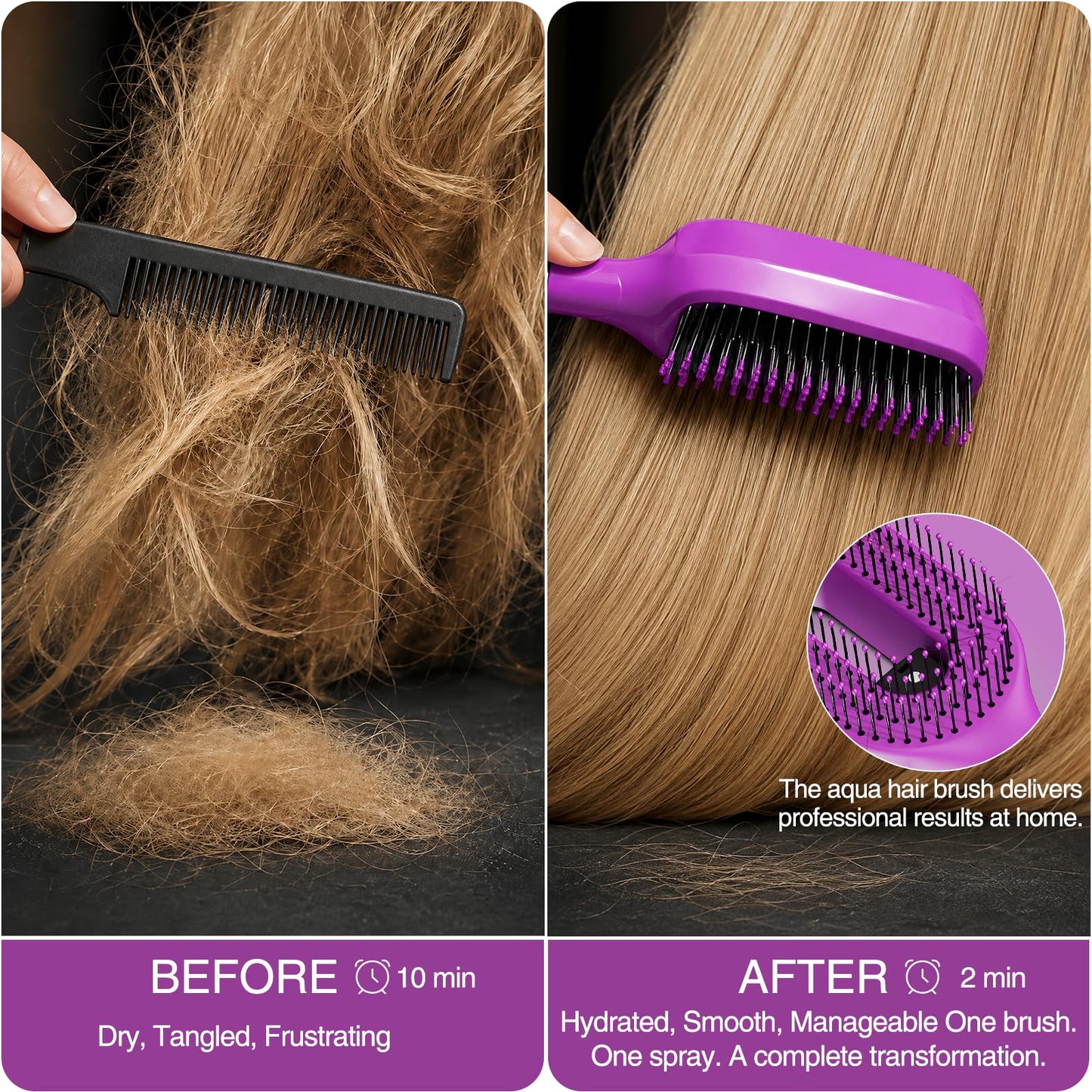 Purple Hair Brush with Water Spray, Fine Mist Detangling Tool for Natural Curly Coily Hair, Anti-Frizz Wet & Dry Styling for Textured Hair Care(1, Purple)