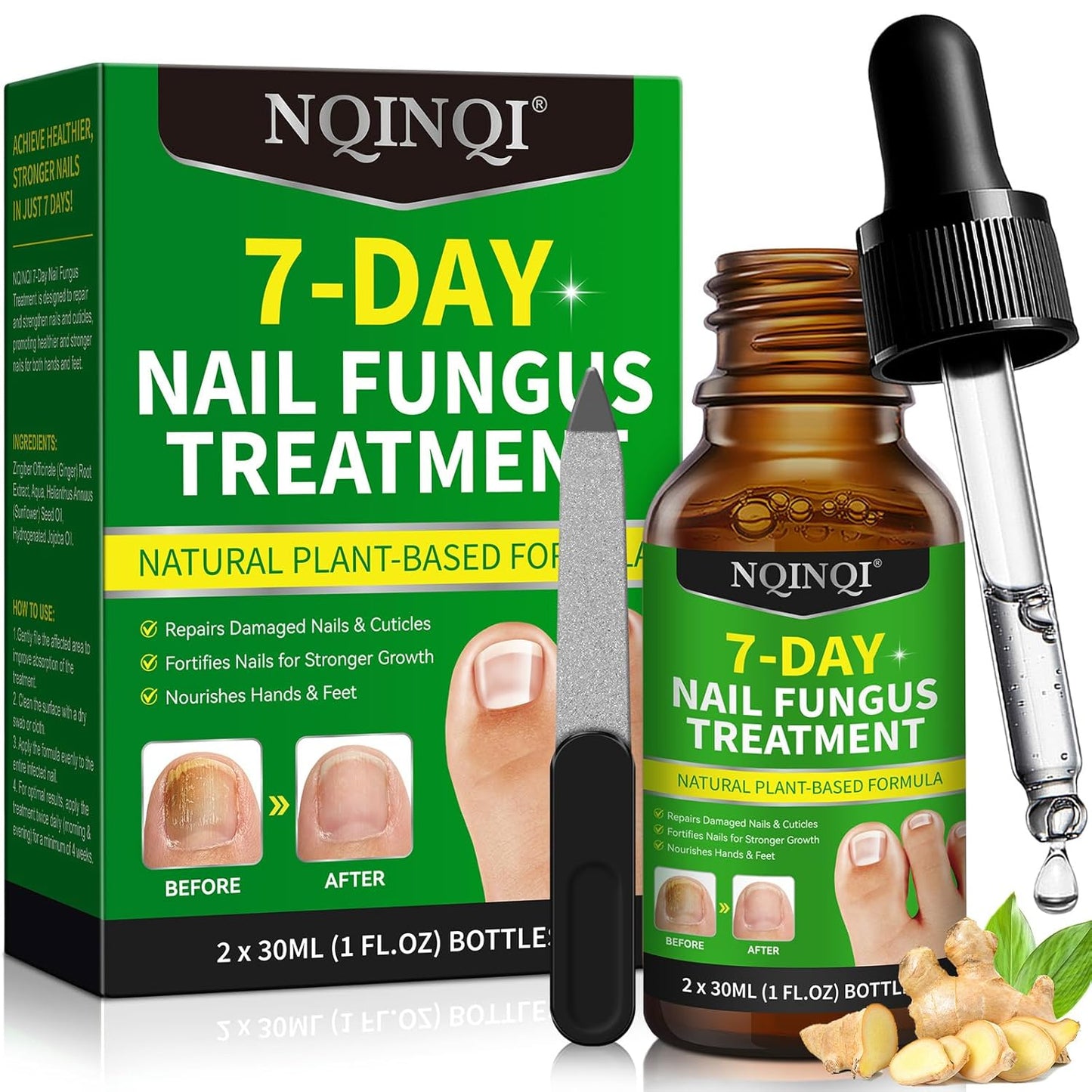 Nail Fungus Treatment - Extra Strength Ginger Serum for Toe Nail Growth & Repair | 2 Pcs