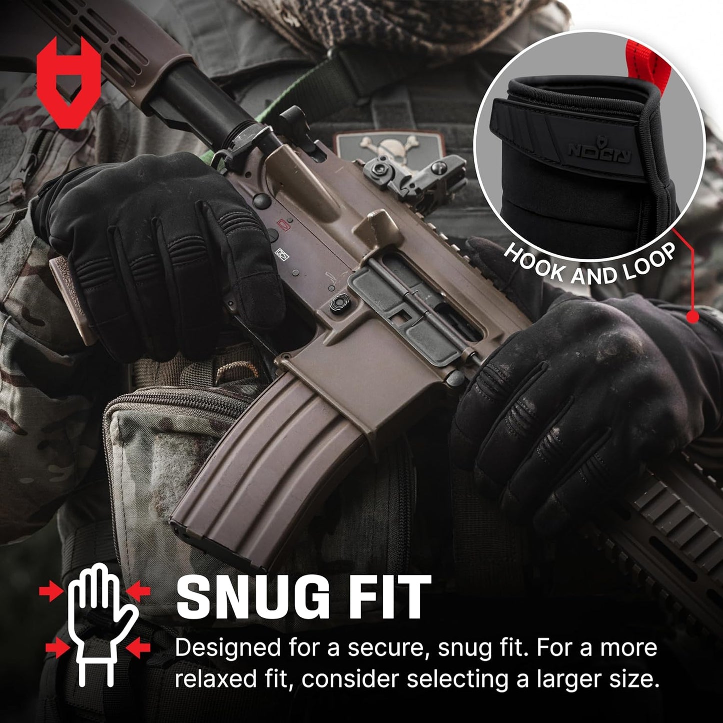 Tactical Shooting Gloves for Men - NoCry Water Resistant with Padded Knuckle Guards | Heavy Duty Black Airsoft Gloves