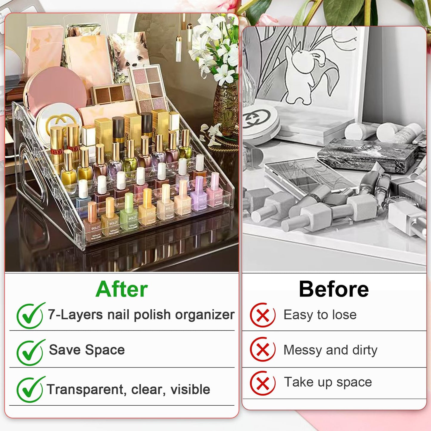 SAWEIRN 2 Pack Nail Polish Organizer Holder Rack 7 Layers Clear Acrylic Display Rack for Nail Polish Holder Stand Cosmetics Sunglasses Display Essential Oil Storage Organizer