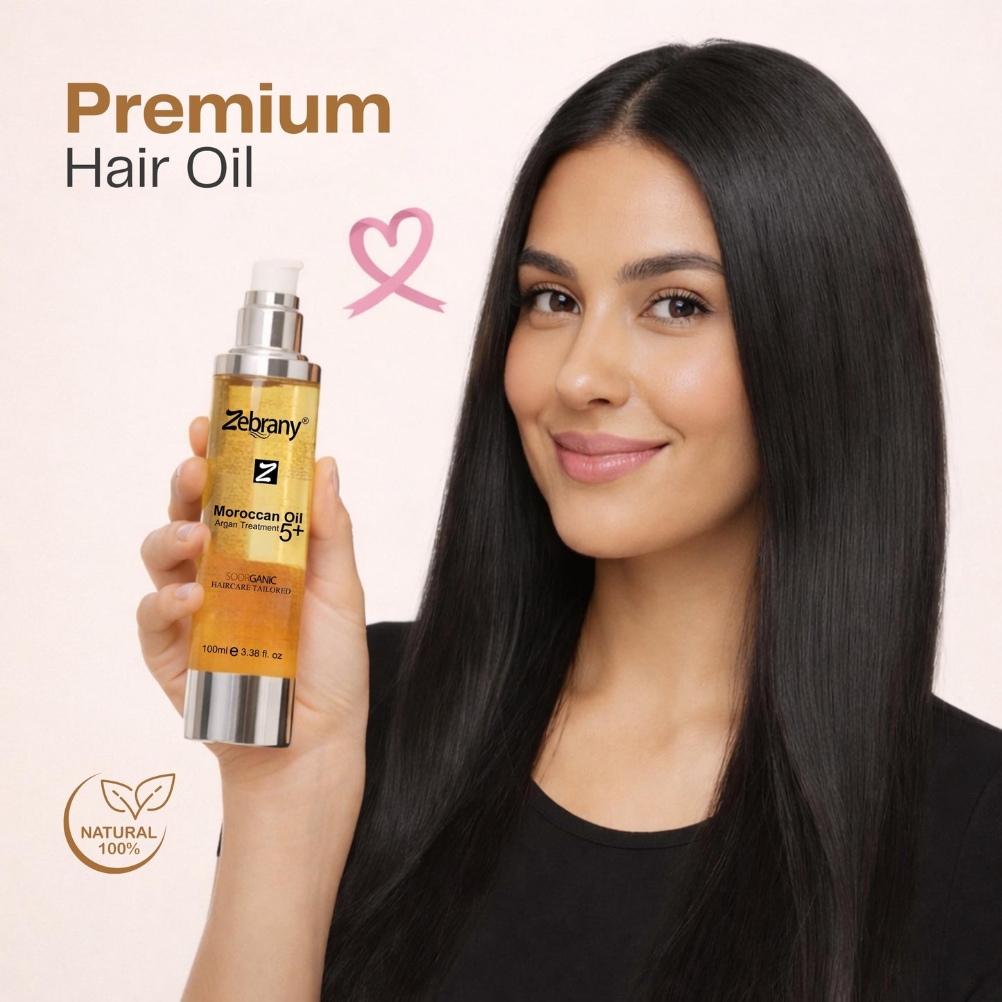 Zebrany Moroccan Argan Oil Hair Serum, Leave-In Conditioner for Dry, Damaged & Frizzy Hair, Professional Heat Protectant, Deep Moisturizing Hair Treatment, Shine Booster, Day & Night Care, 3.38 Fl Oz