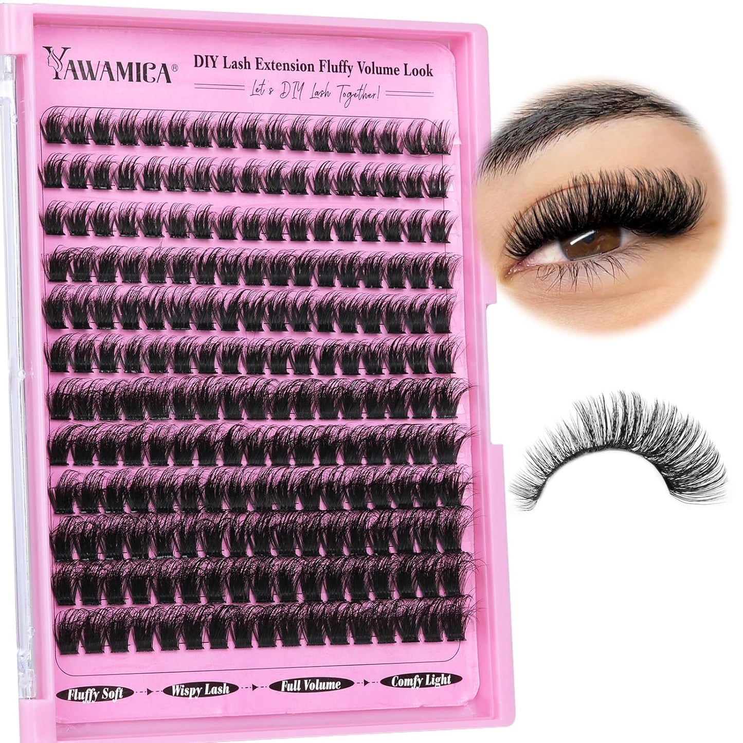 Fluffy Lash Clusters - 10-14mm D Curl Individual Eyelash Extensions | Thick 200D Volume for Soft Glam