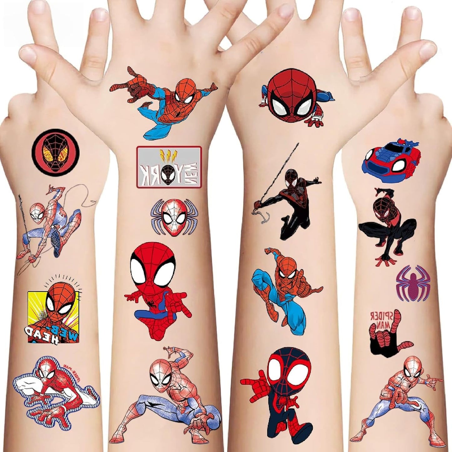 Spider Temporary Tattoos - 10 Sheets of Removable Cute Cartoon Spider Stickers for Birthday Party Favors & Decor