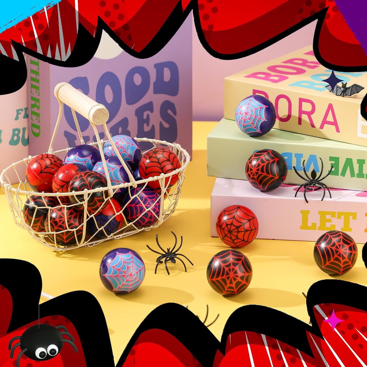 Spider Party Favor Set - 24 Pcs Spider Web Stress Balls for Kids | Fidget Toys & Birthday Goodie Bag Stuffers (3 Styles, 1.57”)
