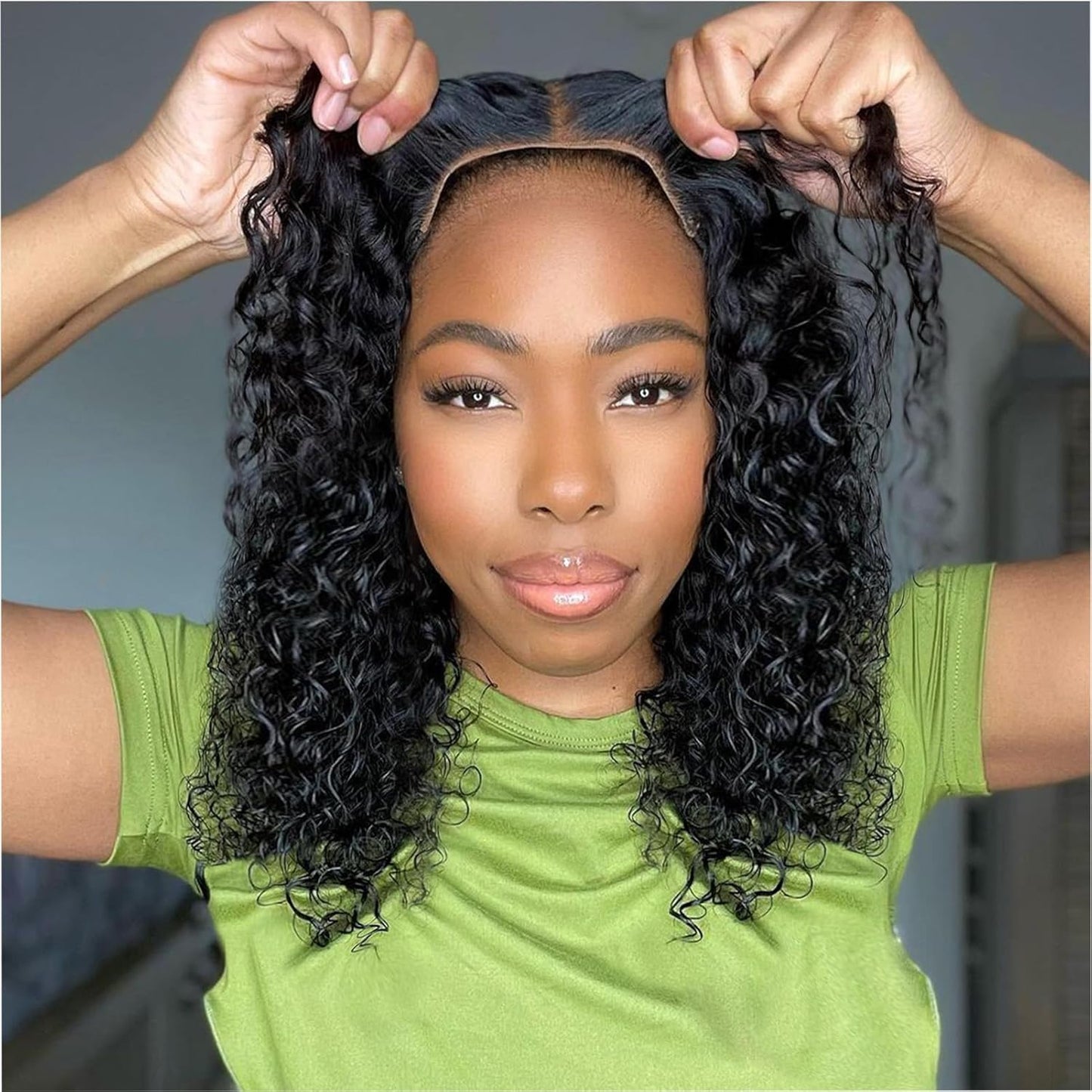 Curly Bob Wig - 200% Density Deep Wave Human Hair | 5x5 HD Lace Closure, 18 Inch, Black for Women