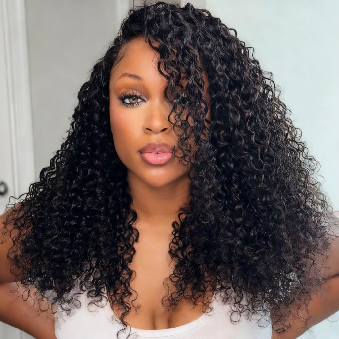 Burmese Curly Half Wig - 200% Density Human Hair | 14-Inch Glueless Flip Over for Black Women