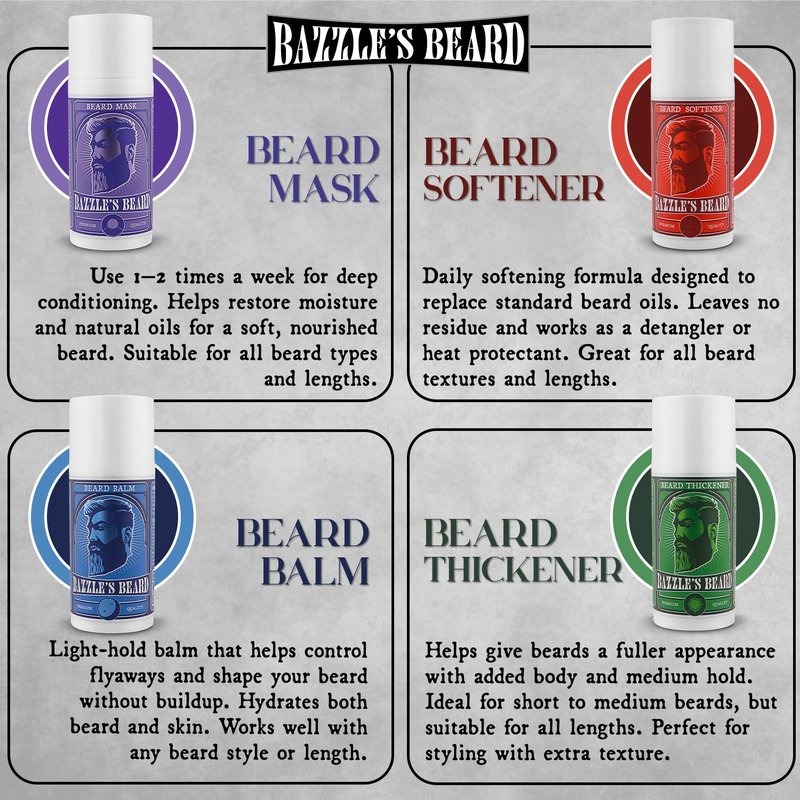 Bazzle's Beard Thickener – Beard Growth Kit & Balm with Biotin for Hair Growth for Men, Infused with Oat Protein for Medium Hold and Light Fragrance, Facial Hair & Mustache Styling Balm Conditioner