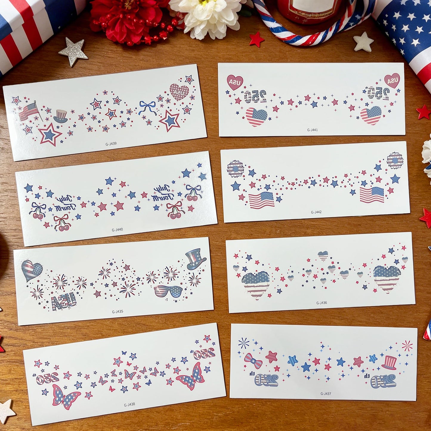 4th of July Freckles Tattoos Temporary, 250 Anniversary USA Decorations, Fourth of July Outfit Women Kids, America Red White and Blue Accessories Patriotic Party Favors Supplies for Independence Day