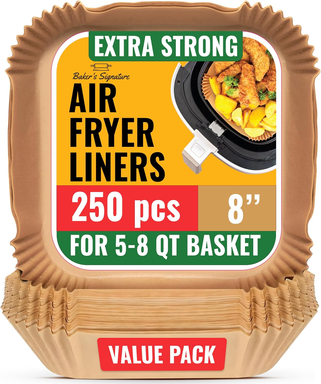 Air Fryer Paper Liners - 125 Pcs Non-Stick Disposable Liners | 8” Square for 5-8 Qt Baskets