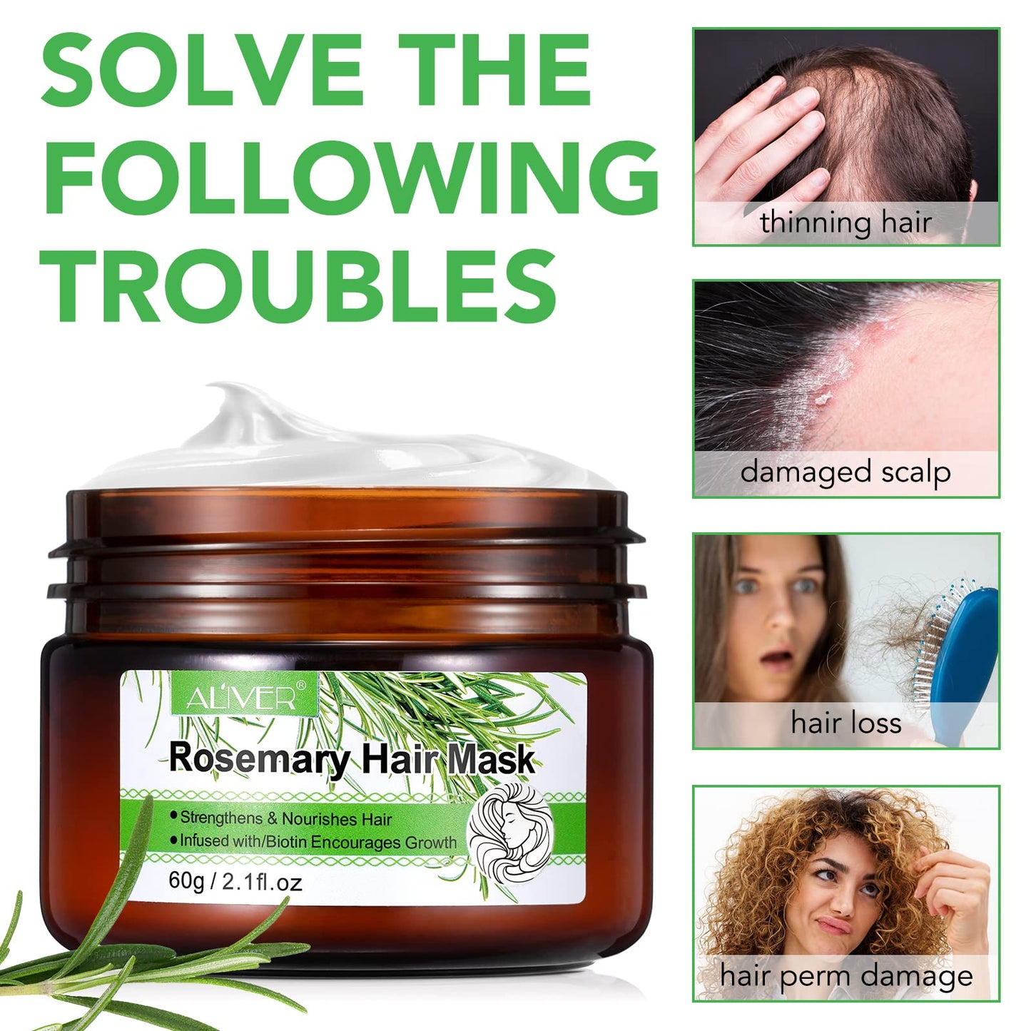 NIFEISHI Rosemary Hair Masque, Hair Treatment Oil, Repairs Damage Hair Root, Essential Oil & Biotin Deep Treatment, Deep Conditioner Suitable for Dry & Damaged Hair-60g