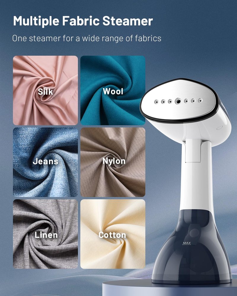 BEAUTURAL Steamer for Clothes, Portable Handheld Garment Fabric Wrinkles Remover, Aluminun Heating Plate, 35-Second Fast Heat-up, Large Detachable Water Tank (Only for 120V), Blue