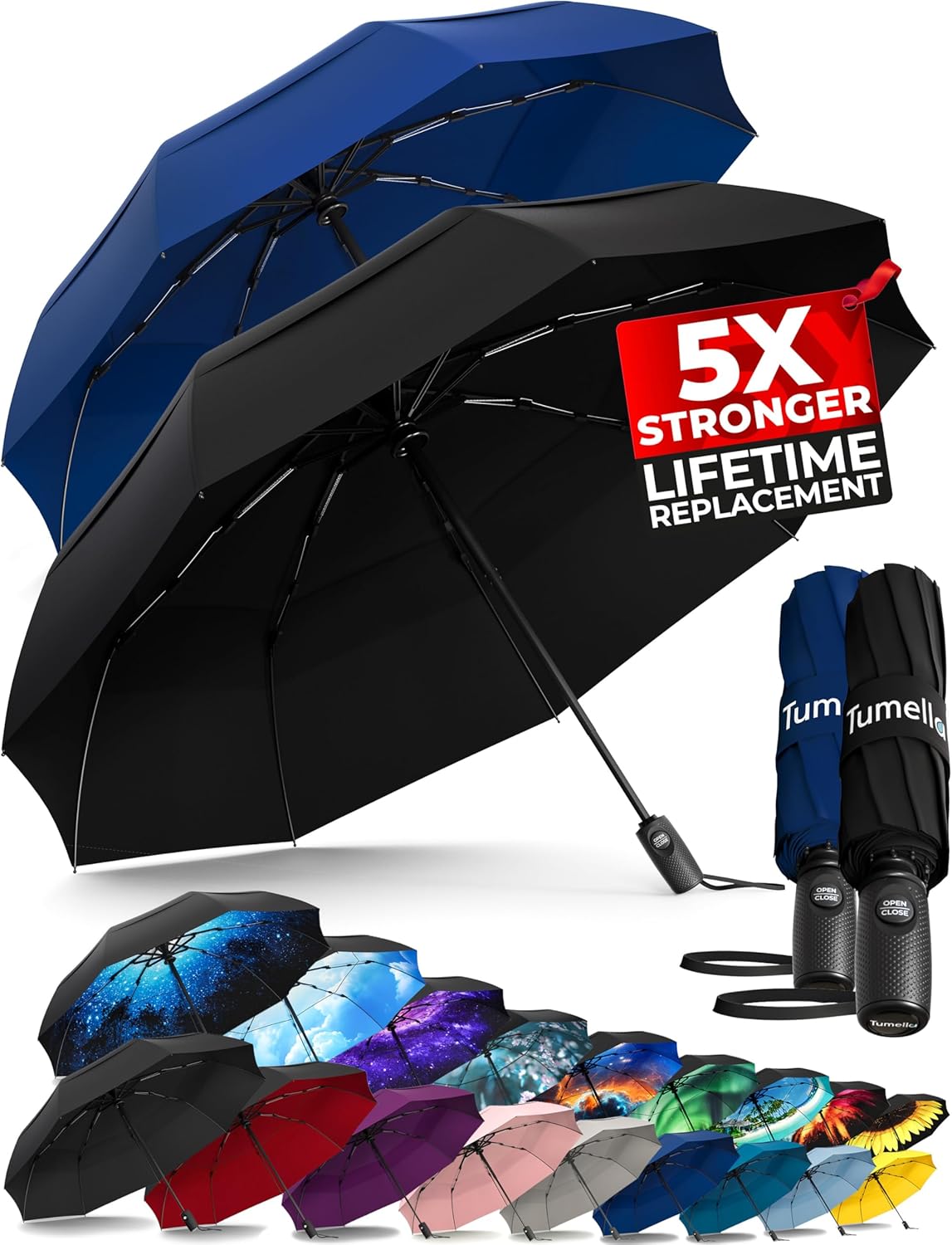Strongest Windproof Travel Umbrella - Compact, 100MPH Tested | Lightweight, Automatic Folding, One-Handed Use
