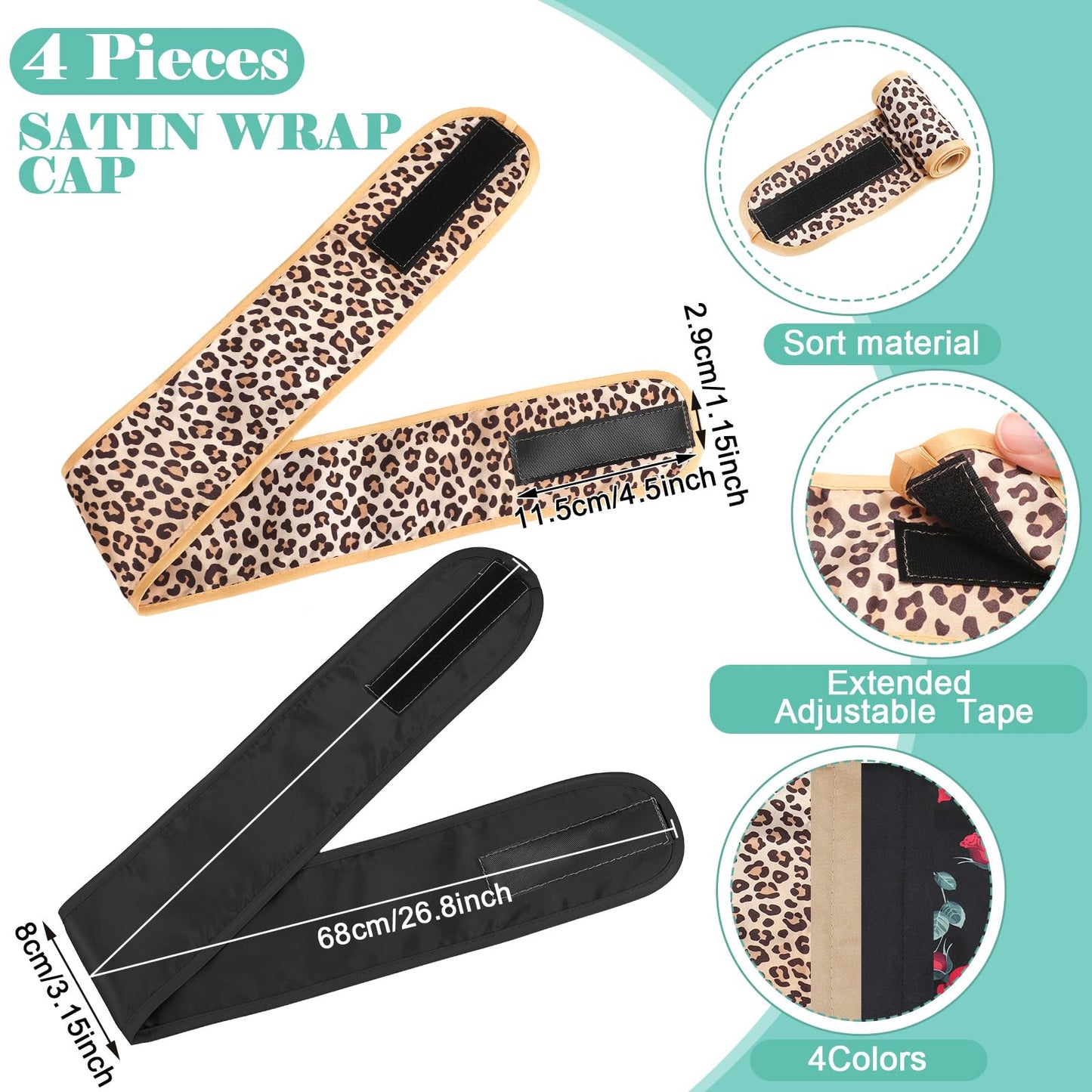 Eurzom 4 Pieces Satin Hair Wrap Scarf Satin Headband for Black Women's Adjustable Silk Hair Wraps for Sleeping Nonslip Strips(Black, Champagne)
