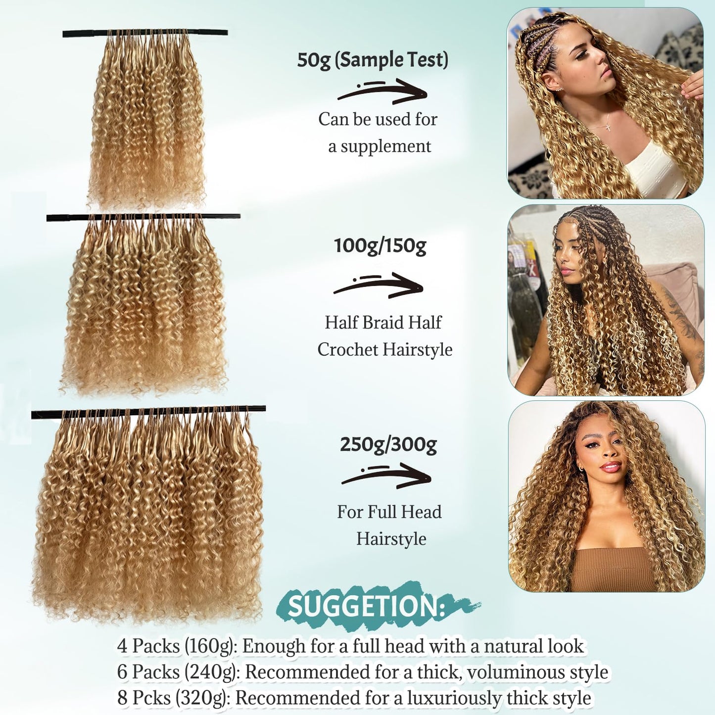 Ombre Honey Blonde Feather Crochet Human Hair 14 Inch Crochet Burmese Curly Human Hair Bundles 100g Pre-Separated Crochet Hair for Black Women