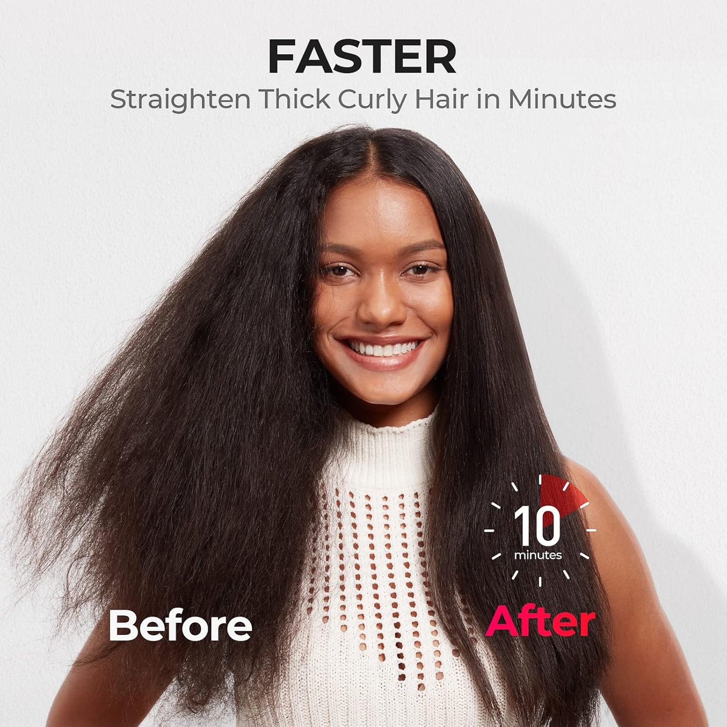 Tymo Hair Straightener Brush - Ionic Straightening Brush with 16 Temp Settings | Ceramic Hot Comb for Thick Curly Hair, Black