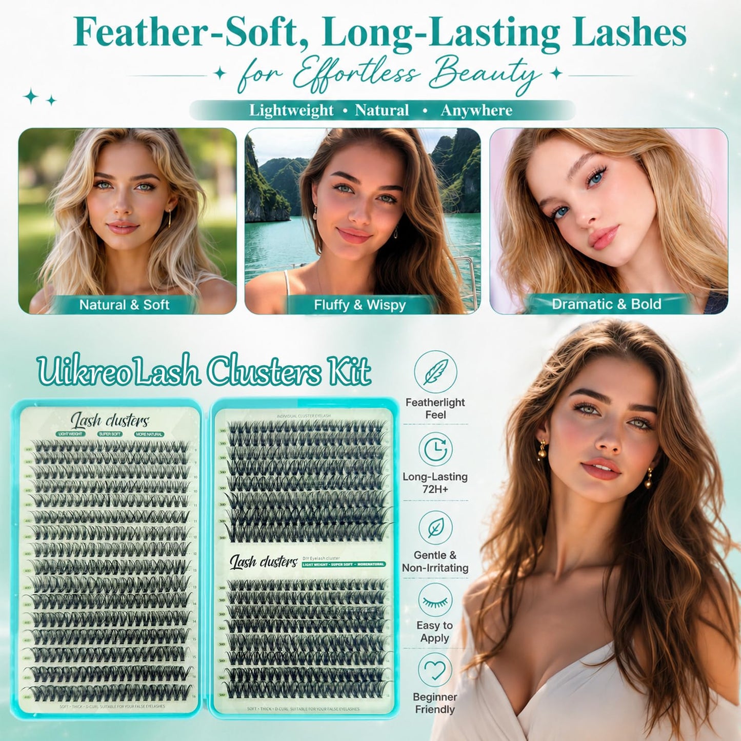 Lash Clusters, 640 Pcs Eyelashes Lash Clusters D Curl 9-16mm, Individual Fluffy False Eyelashes Extensions with Tools, Perfect for Daily Wear and Dating (40D+50D)