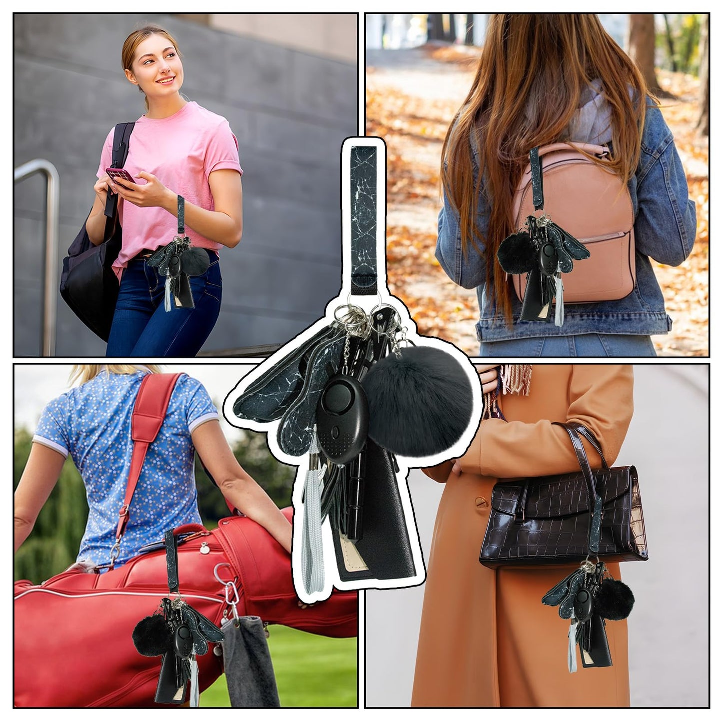 Jsngbse Safety Keychain Set for Women, Safety Keychains for Women Accessories Kit with Card Holder, Bottle Opener