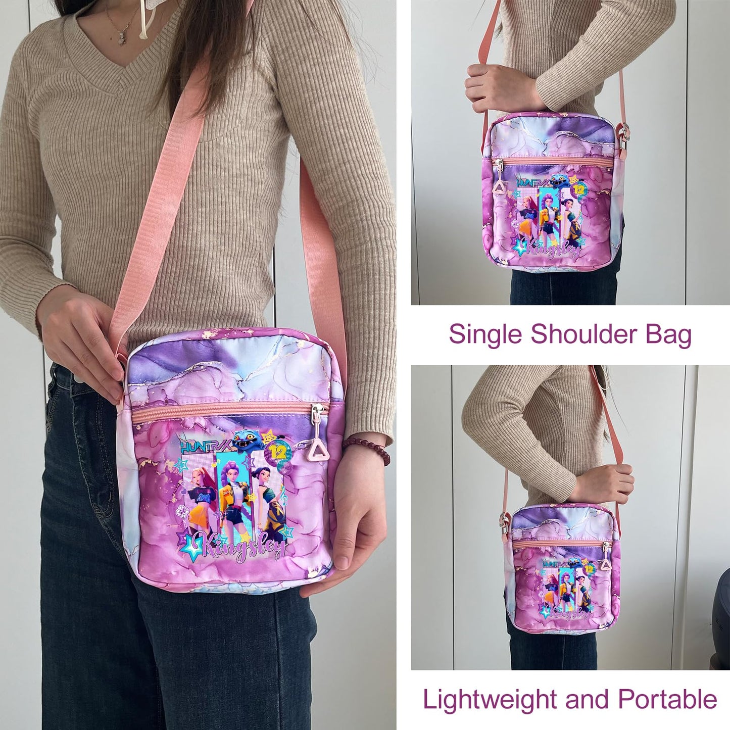 Kawaii K-pop Crossbody Bag with Adjustable Shoulder Straps, Cute Anime Shoulder Bag with Zipper, Cartoon Merch for Womens Birthday Gifts